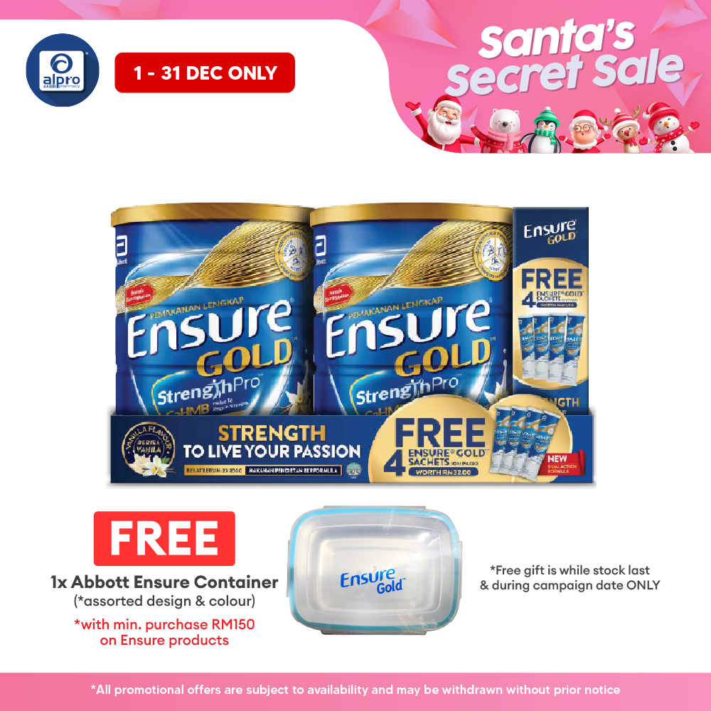 Abbott Ensure Gold Vanilla YBG (Yeast Beta Glucan) 800g x2 | Free 4 Sachets Ensure