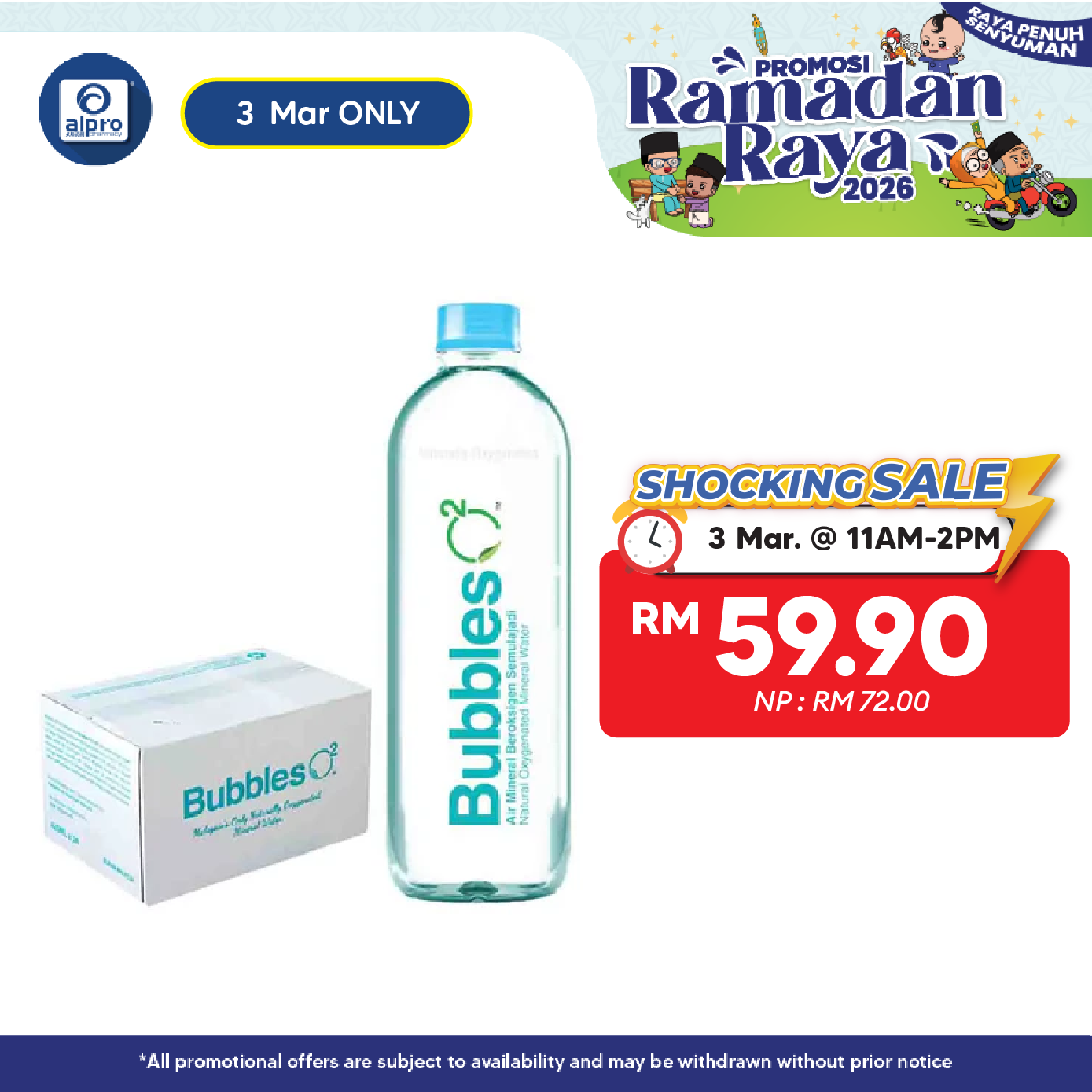 Bubbles O2 Natural Oxygenated Mineral Water 1 Carton 425ml (24 x 425ml) Bubbles O2