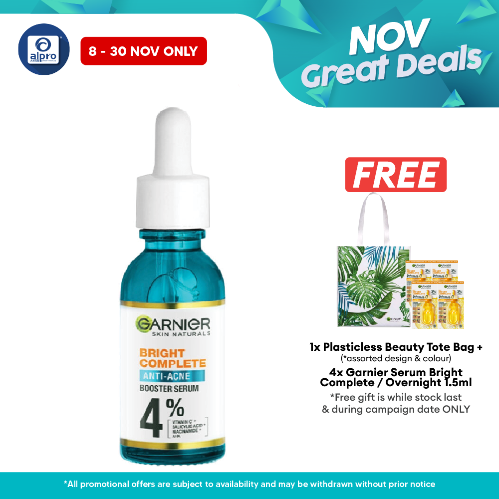 Garnier Bright Complete Anti-Acne Serum 30ml | Reduce Acne Sign in 7 Days Garnier