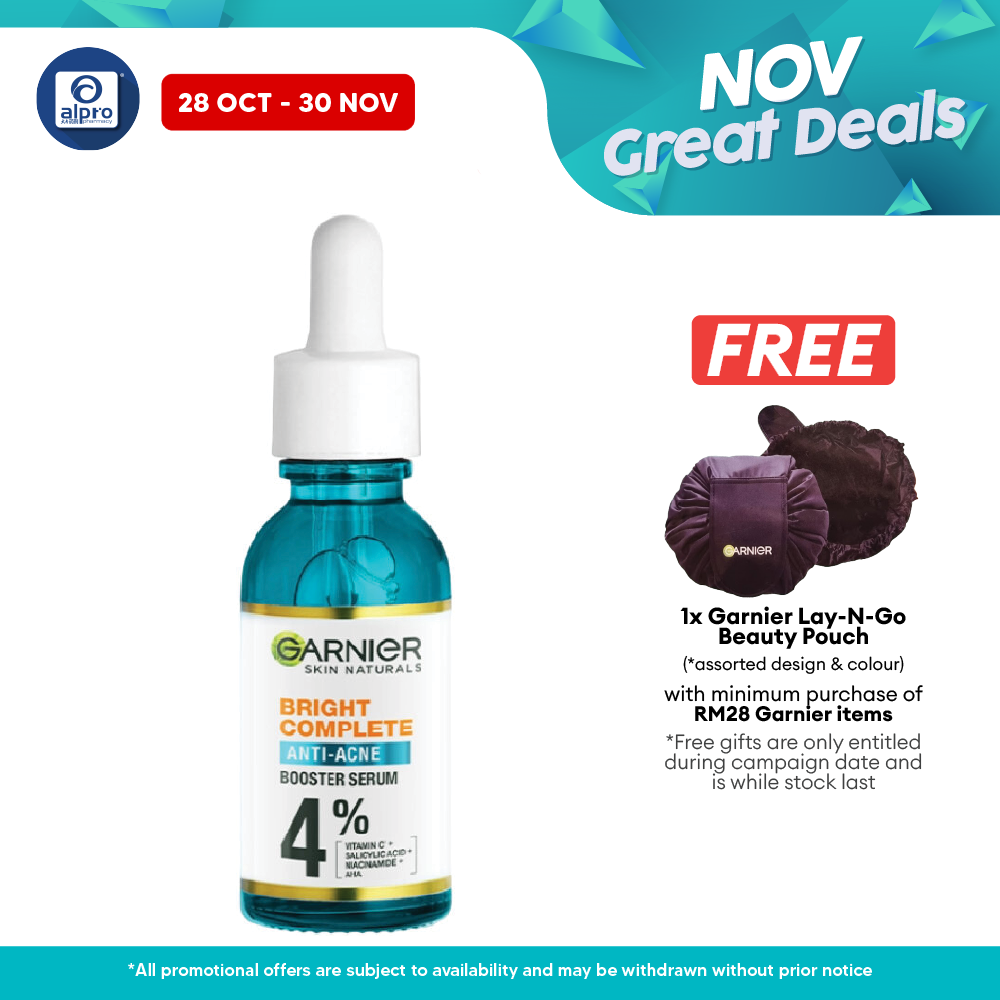 Garnier Bright Complete Anti-Acne Serum 30ml | Reduce Acne Sign in 7 Days Garnier