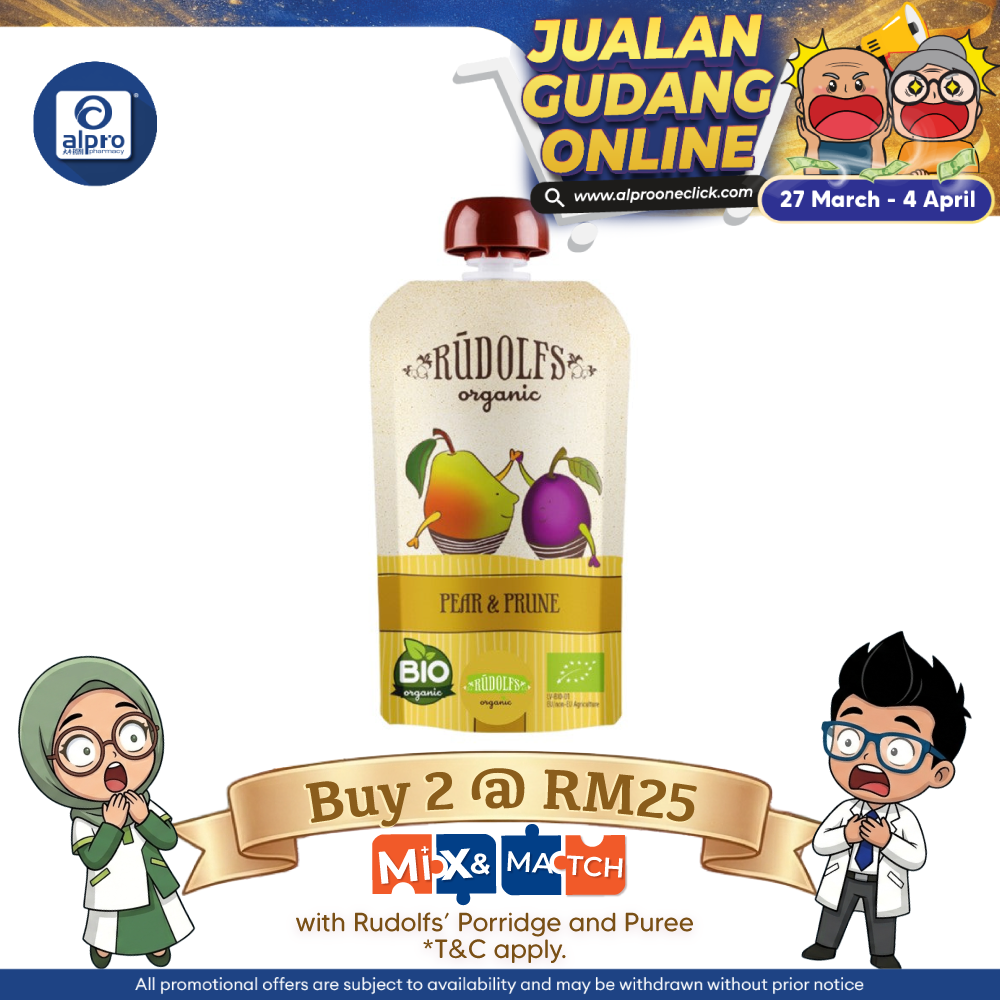 Rudolfs Organic Pear And Prune Puree 6m+ 110g | Rich in Protein Rudolfs