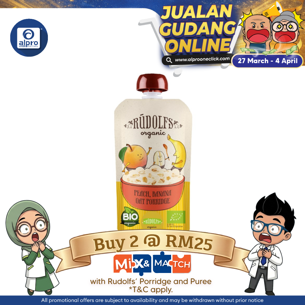 Rudolfs Organic Peach Banana Oat Porridge 6m+ 110g | Rich in Vitamin C Rudolfs