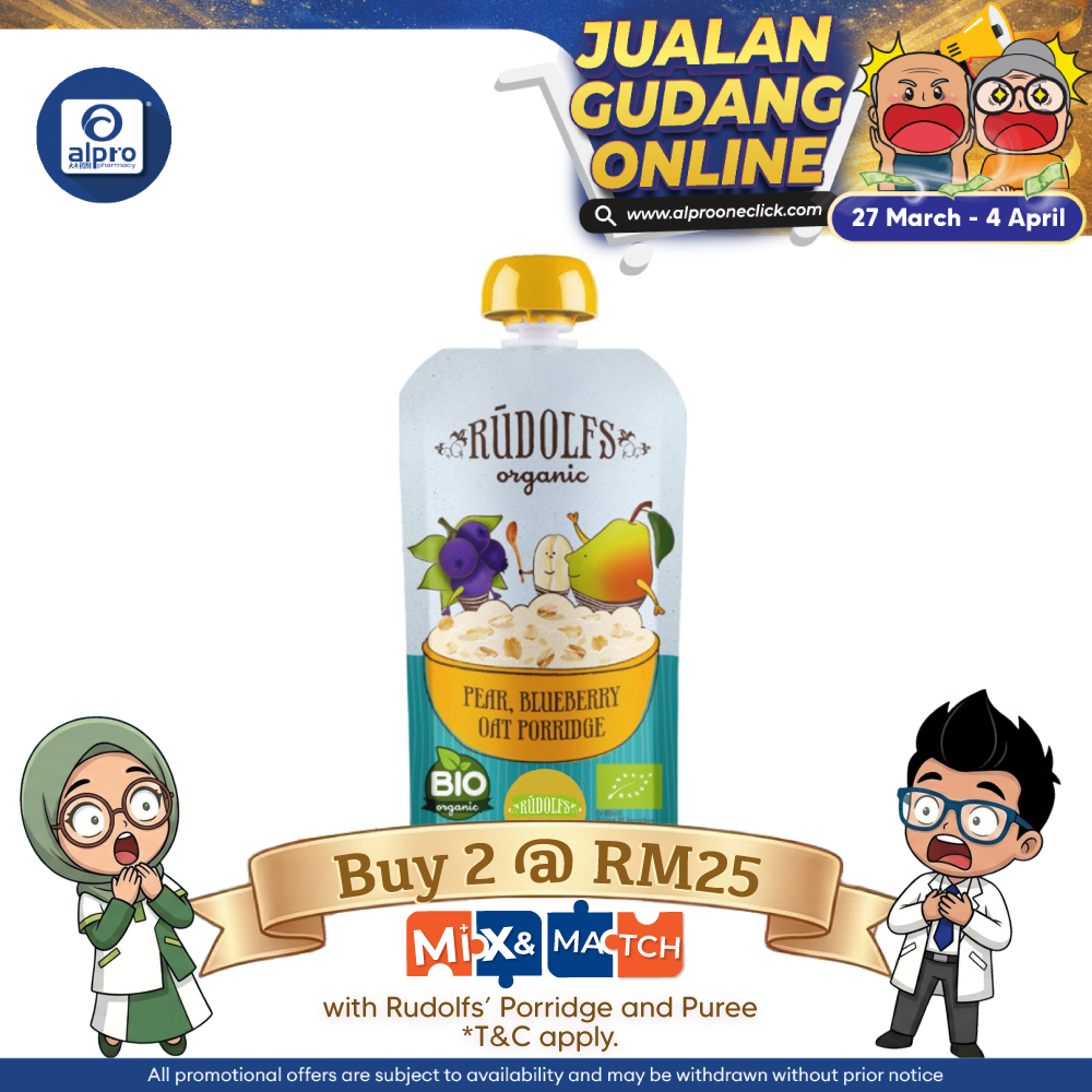 Rudolfs Organic Pear Blueberry Oat Porridge 6m+ 110g | Rich in Vitamin C Rudolfs