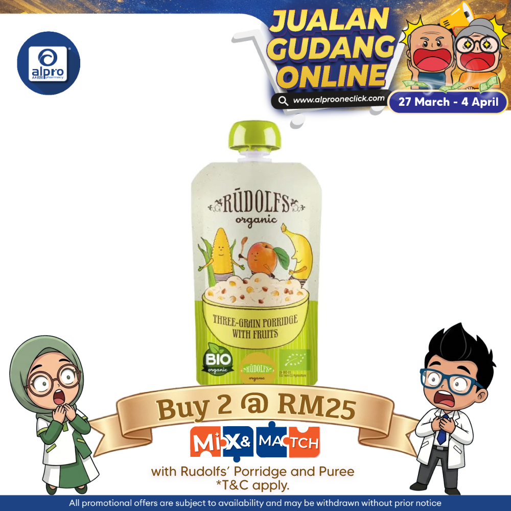 Rudolfs Organic 3 Grain Porridge With Fruits 6m+ 110g | Rich in Vitamin C Rudolfs