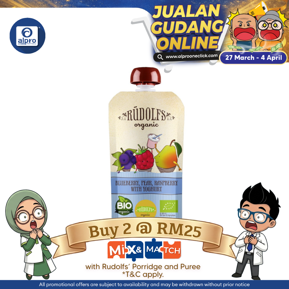 Rudolfs Organic Blueberry, Pear, Raspberry With Yogurt 6m+ 110g | Rich in Protein Rudolfs