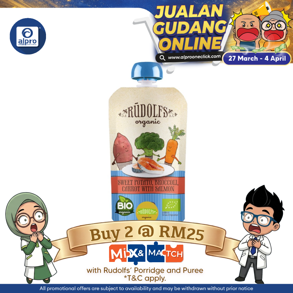 Rudolfs Organic Sweet Potato, Broccoli, Carrot With Salmon 6m+ 110g | Rich in Protein Rudolfs