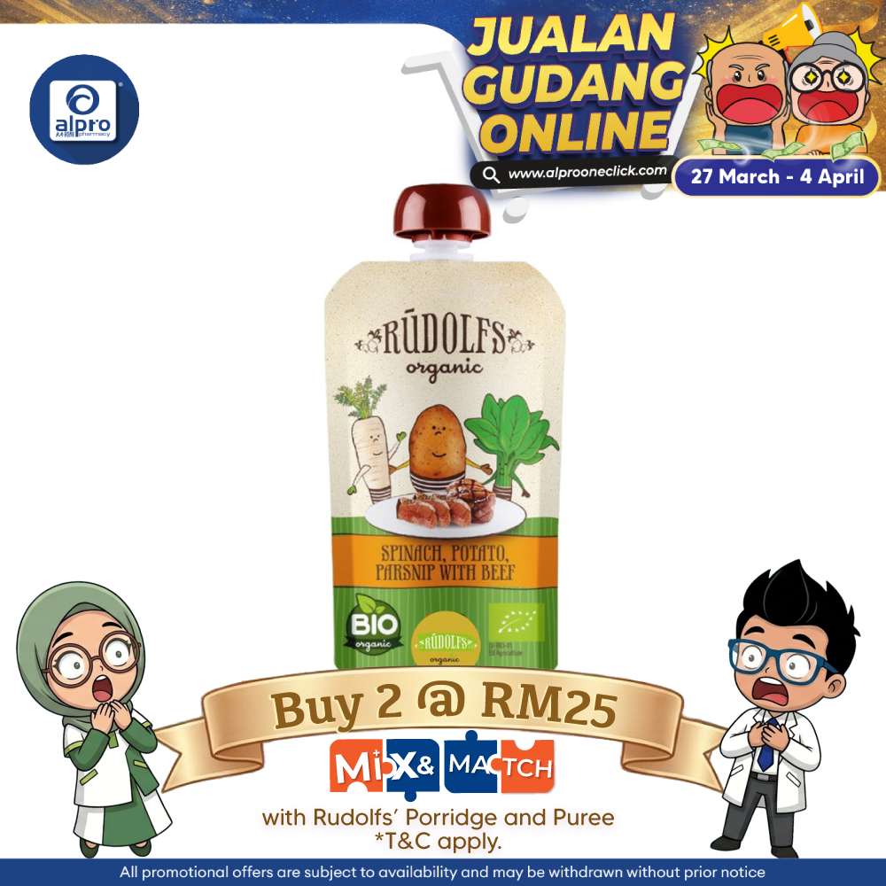 Rudolfs Organic Spinach, Potato, Parsnip With Beef 6m+ 110g | Rich in Protein Rudolfs