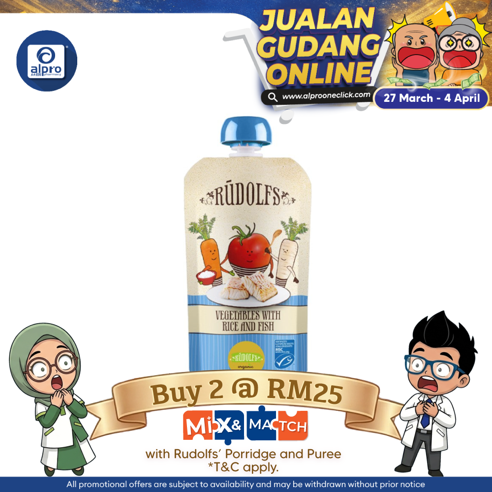 Rudolfs Organic Vegetables With Rice And Fish 8m+ 110g | Rich in Protein Rudolfs