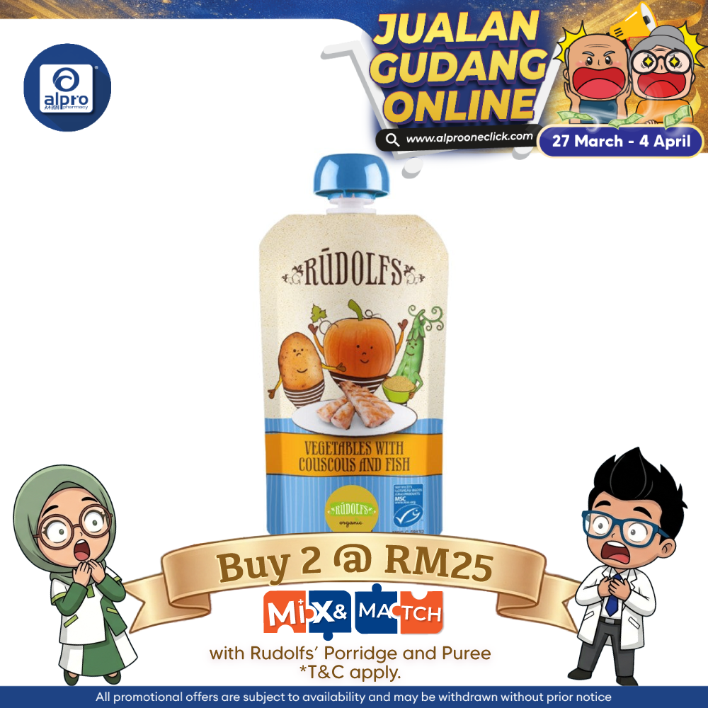 Rudolfs Organic Vegetables With Couscous And Fish 6m+ 110g | Rich in Protein Rudolfs