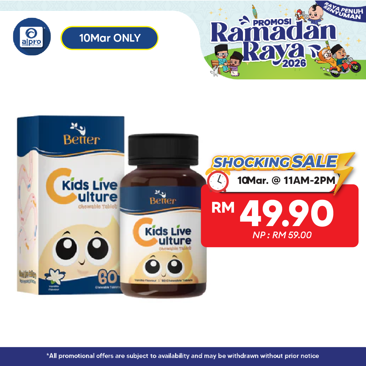 Better Kids Live Culture Chewable Tablet 60s (Vanilla / Mixed Berry / Orange / Chocolate) Better