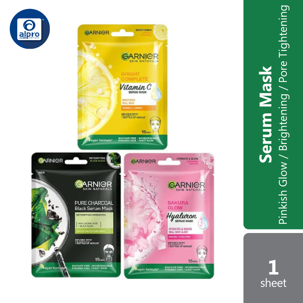 Garnier Serum Mask (Pinkish Glow / Brightening / Pore Tightening) Alpro Pharmacy