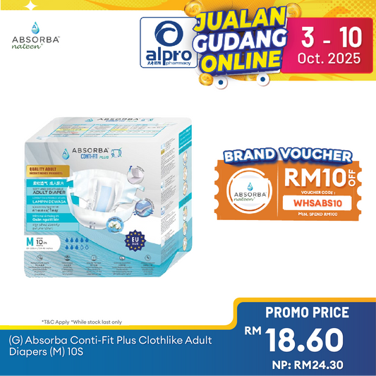 Absorba Conti-Fit Plus Adult Diapers (M) 10s Alpro Pharmacy