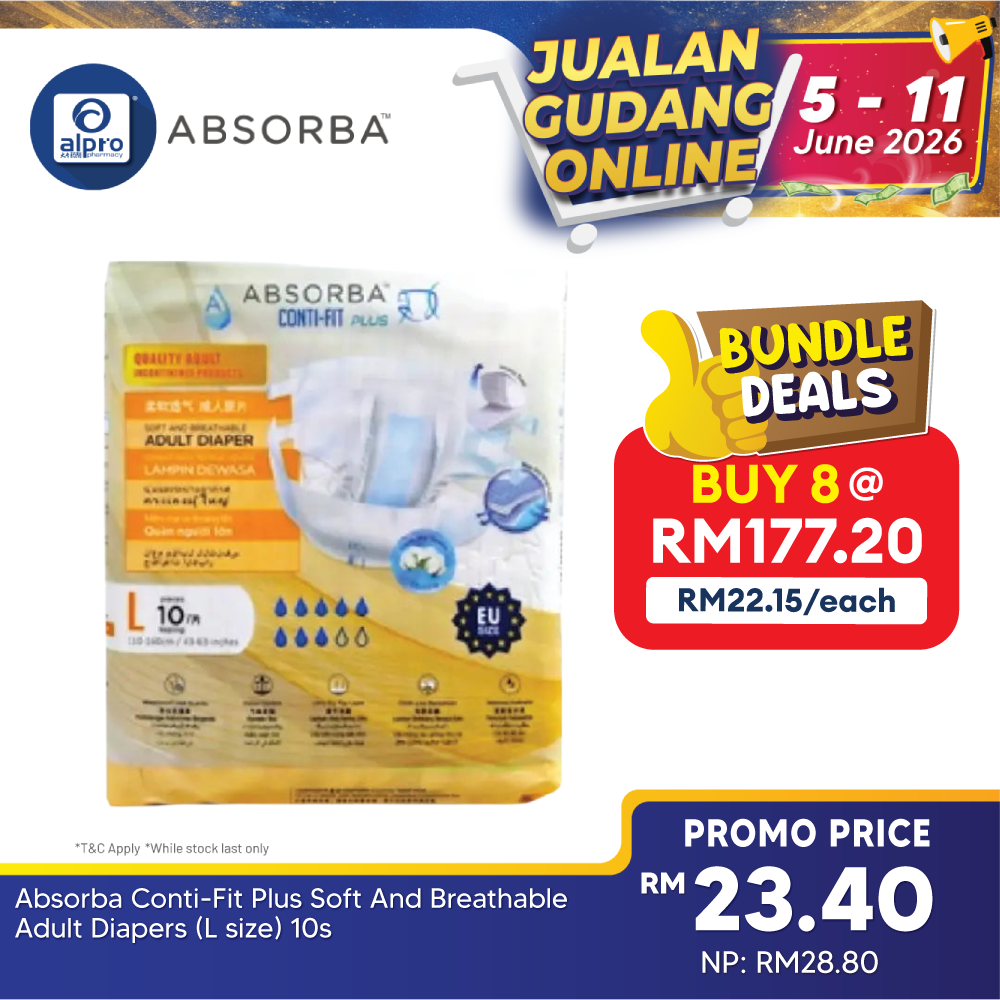 Absorba Conti-Fit Plus Soft And Breathable Adult Diapers (L size) 10s Absorba