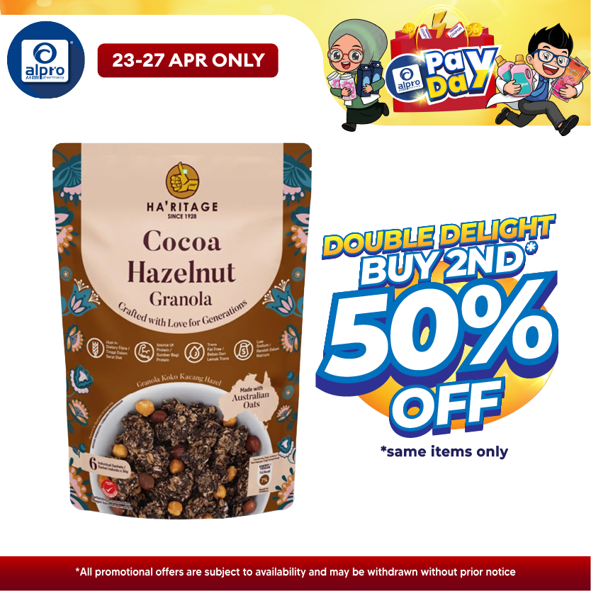 Haritage Cocoa Hazelnut Granola 216g (36g ×6s) | Cholesterol and Trans Fat Free GINVERA