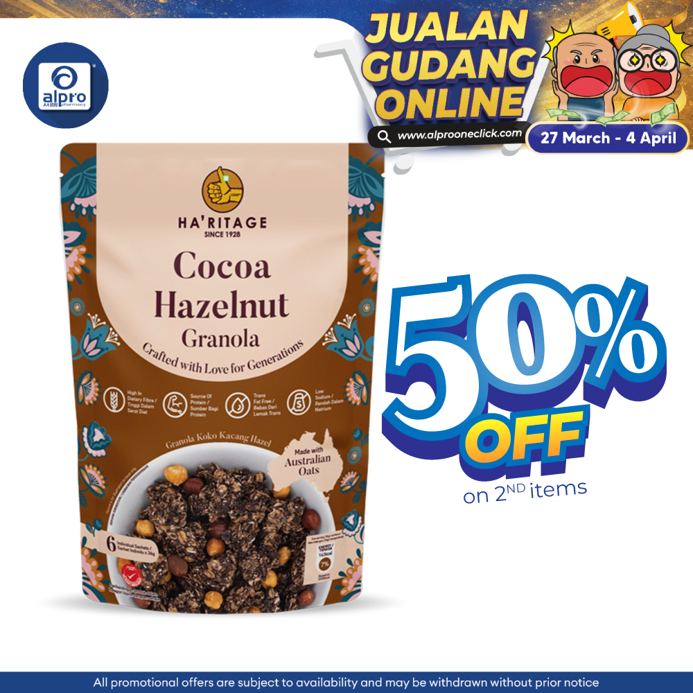 Haritage Cocoa Hazelnut Granola 216g (36g ×6s) | Cholesterol and Trans Fat Free GINVERA