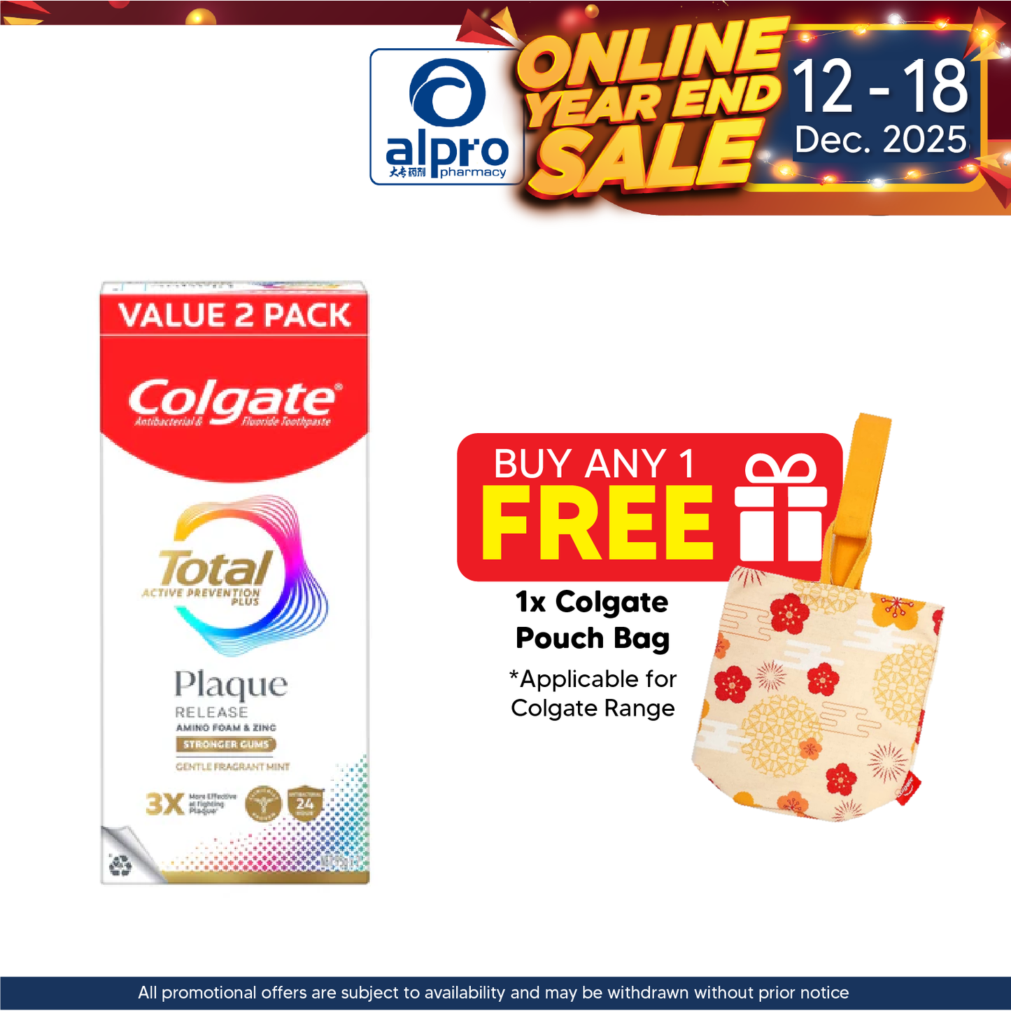 [Value Pack] Colgate Total Plaque Release Toothpastes 95g x 2s (Gentle Mint / Reviving Cool Mint) COLGATE