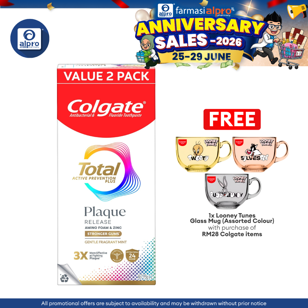 [Value Pack] Colgate Total Plaque Release Toothpastes 95g x 2s (Gentle Mint / Reviving Cool Mint) Colgate