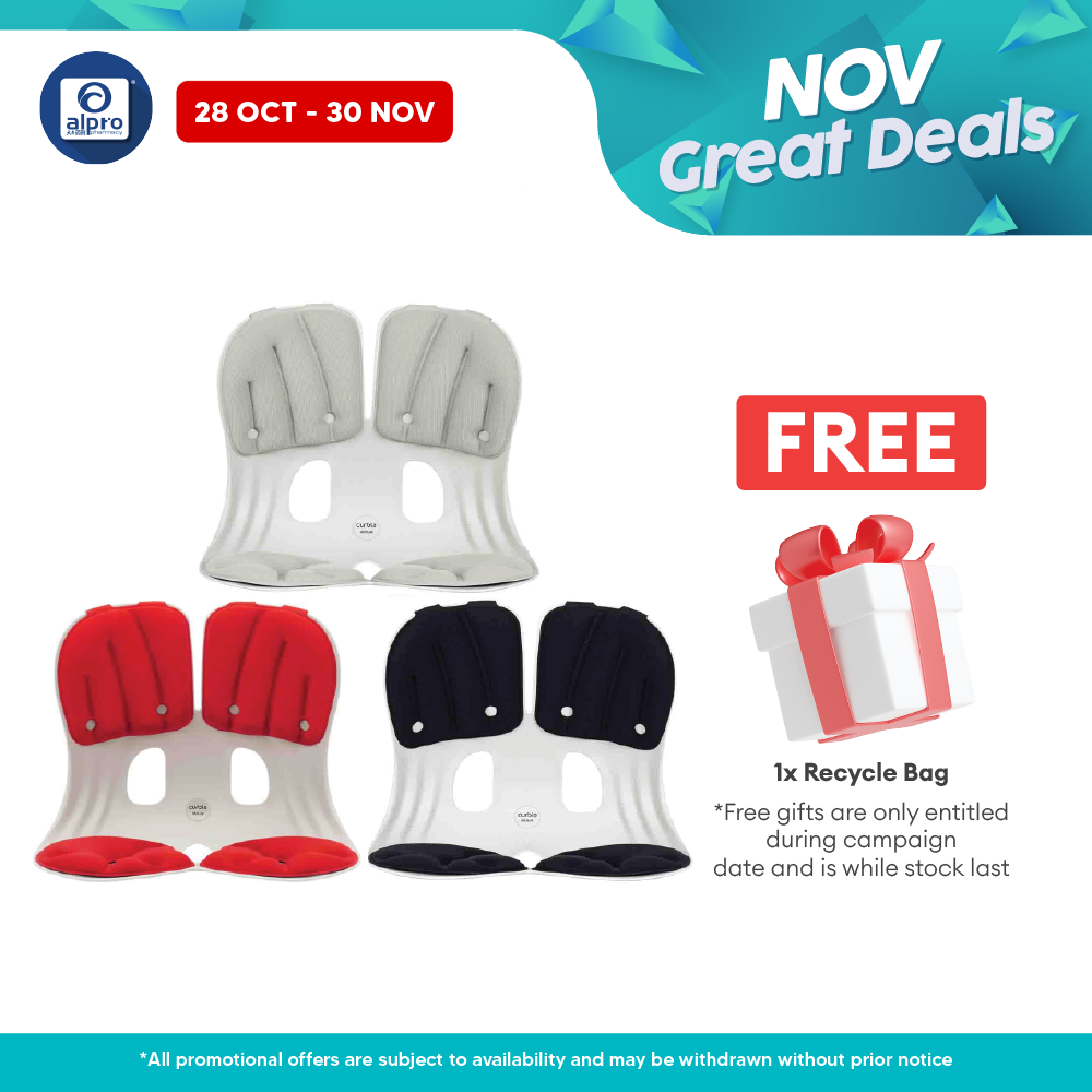 Curble Grand Comfort Sitting Posture Support 1s (Grey/ Red/ Black) | Strong Back Support Alpro Pharmacy