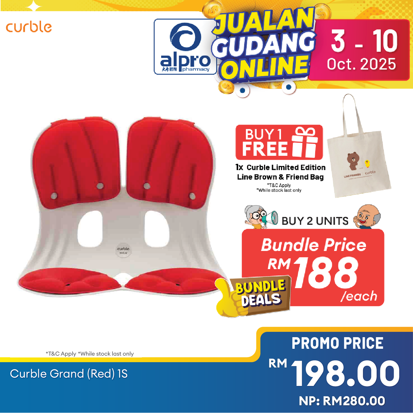 Curble Grand Comfort Sitting Posture Support 1s (Grey/ Red/ Black) | Strong Back Support Alpro Pharmacy