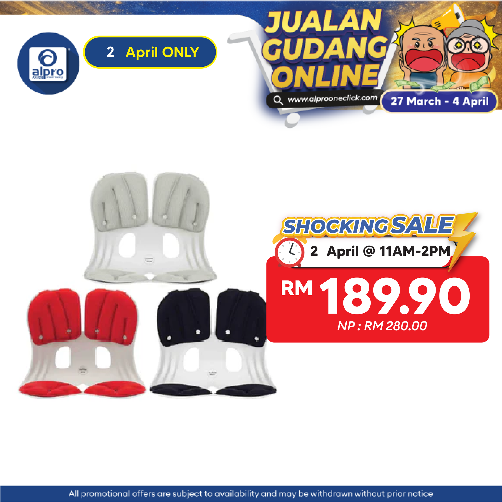 Curble Grand Comfort Sitting Posture Support 1s (Grey/ Red/ Black) | Strong Back Support Alpro Pharmacy