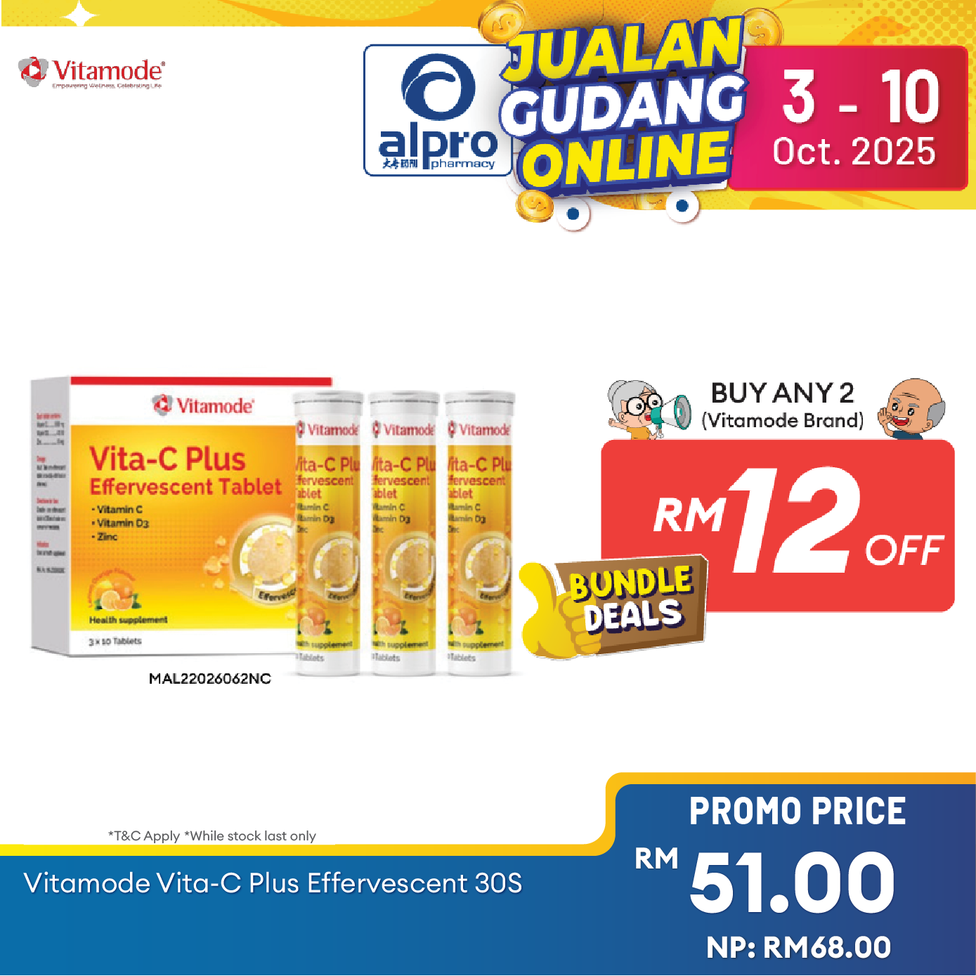Vitamode Vita-C Plus Effervescent 30s | Helps to Strenghthen Body Alpro Pharmacy