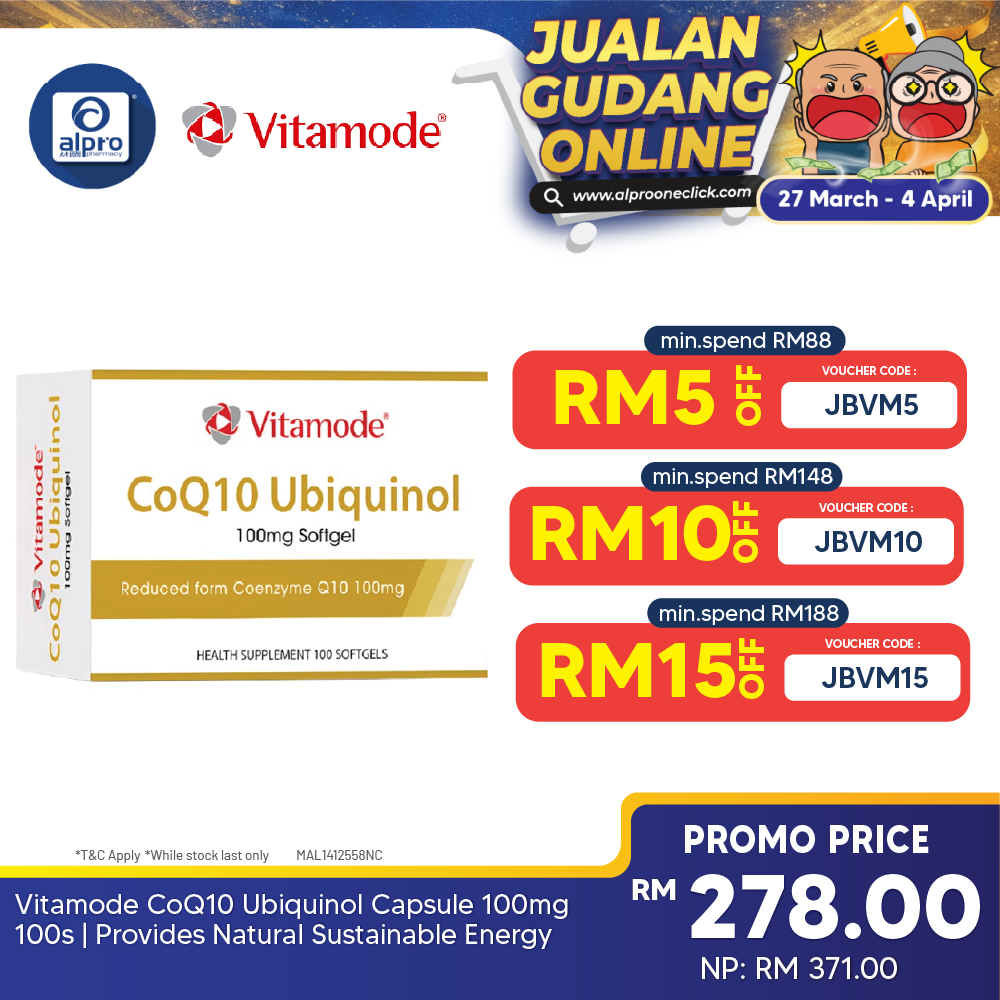 Vitamode CoQ10 Ubiquinol Capsule 100mg 100s | Provides Natural Sustainable Energy Vitamode