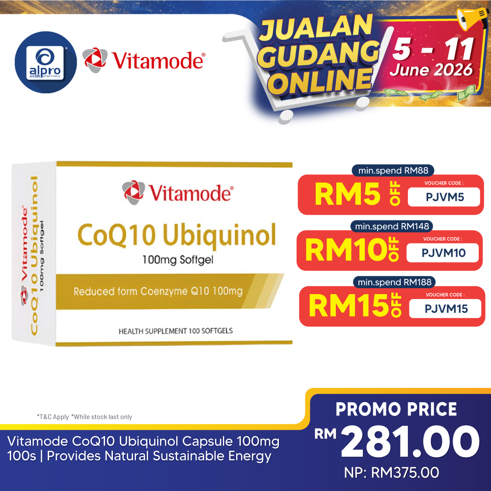 Vitamode CoQ10 Ubiquinol Capsule 100mg 100s | Provides Natural Sustainable Energy Vitamode