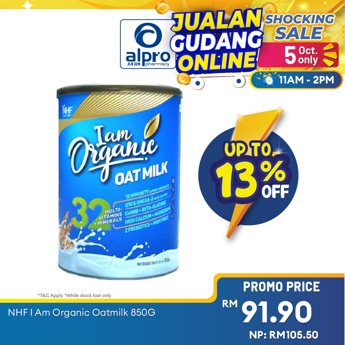 NHF I am Organic Oatmilk with 32 Multivitamins + Minerals (850g) Alpro Pharmacy