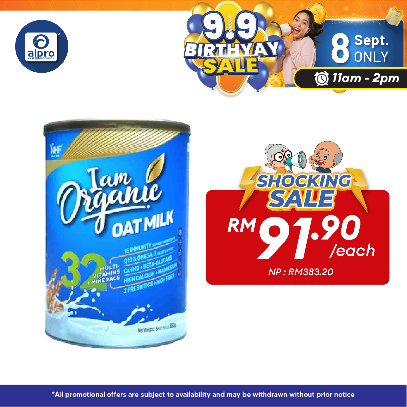 NHF I am Organic Oatmilk with 32 Multivitamins + Minerals (850g) Alpro Pharmacy