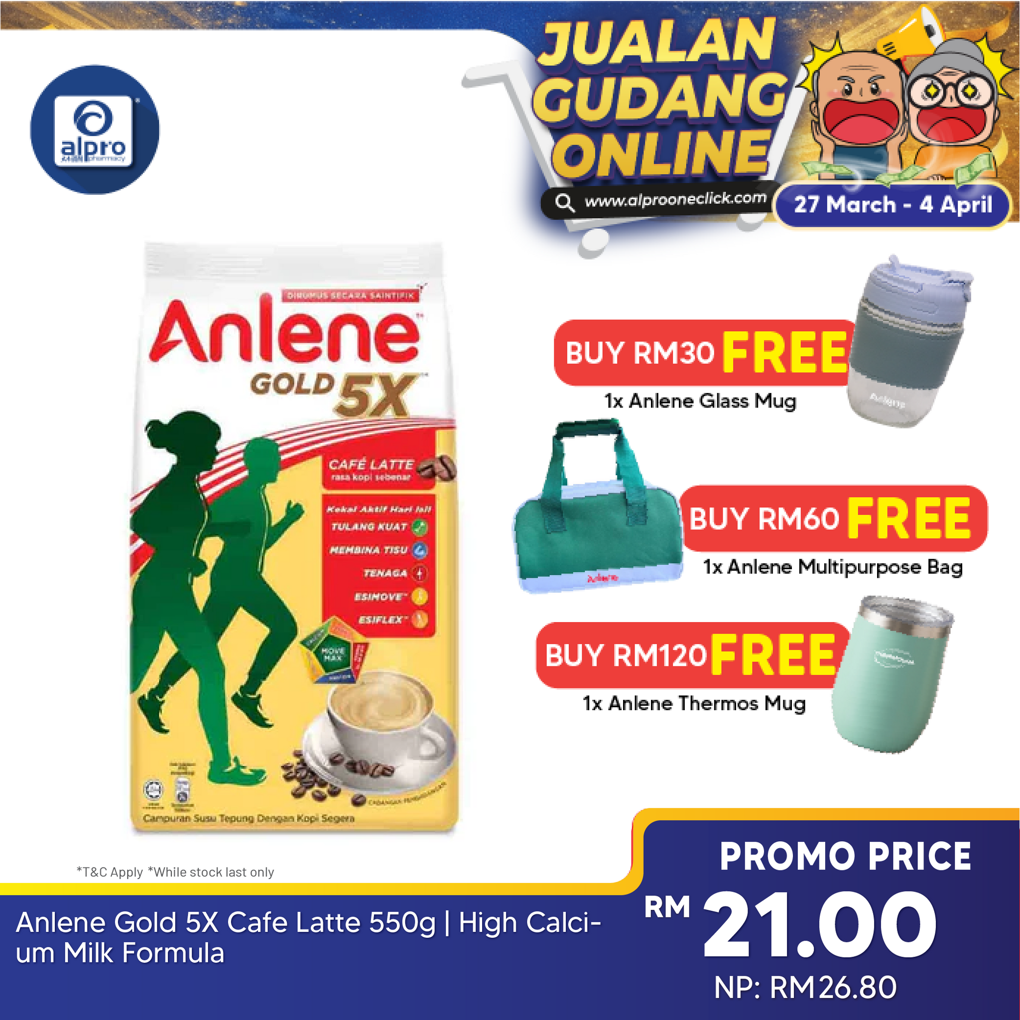 Anlene Gold 5X Cafe Latte 550g | High Calcium Milk Formula Alpro Pharmacy