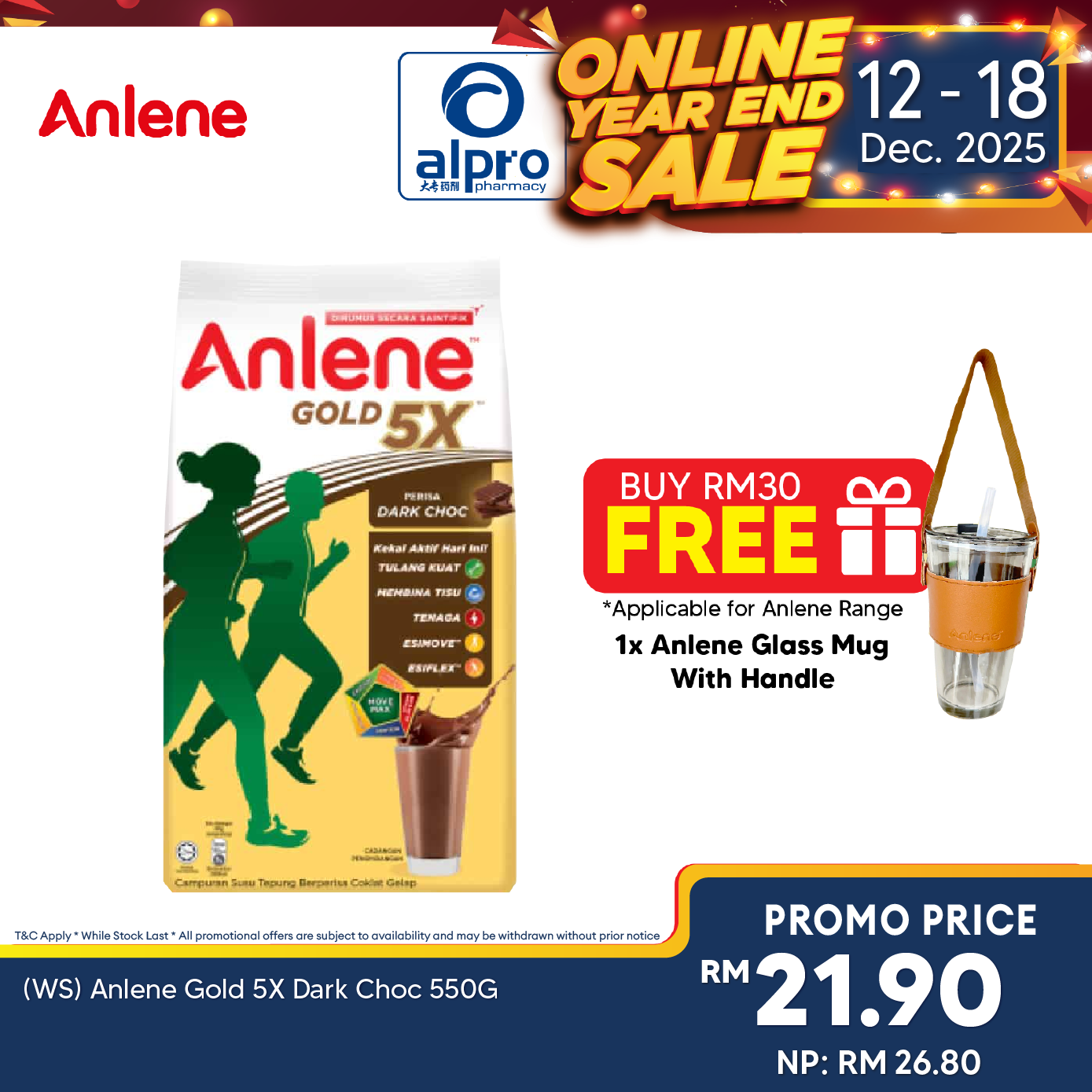 (WS) Anlene Gold 5X Dark Choc 550G Anlene
