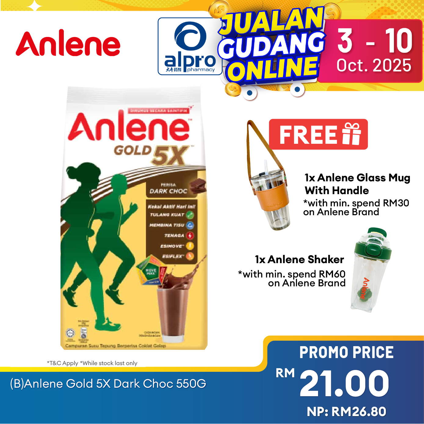 (WS) Anlene Gold 5X Dark Choc 550G Anlene