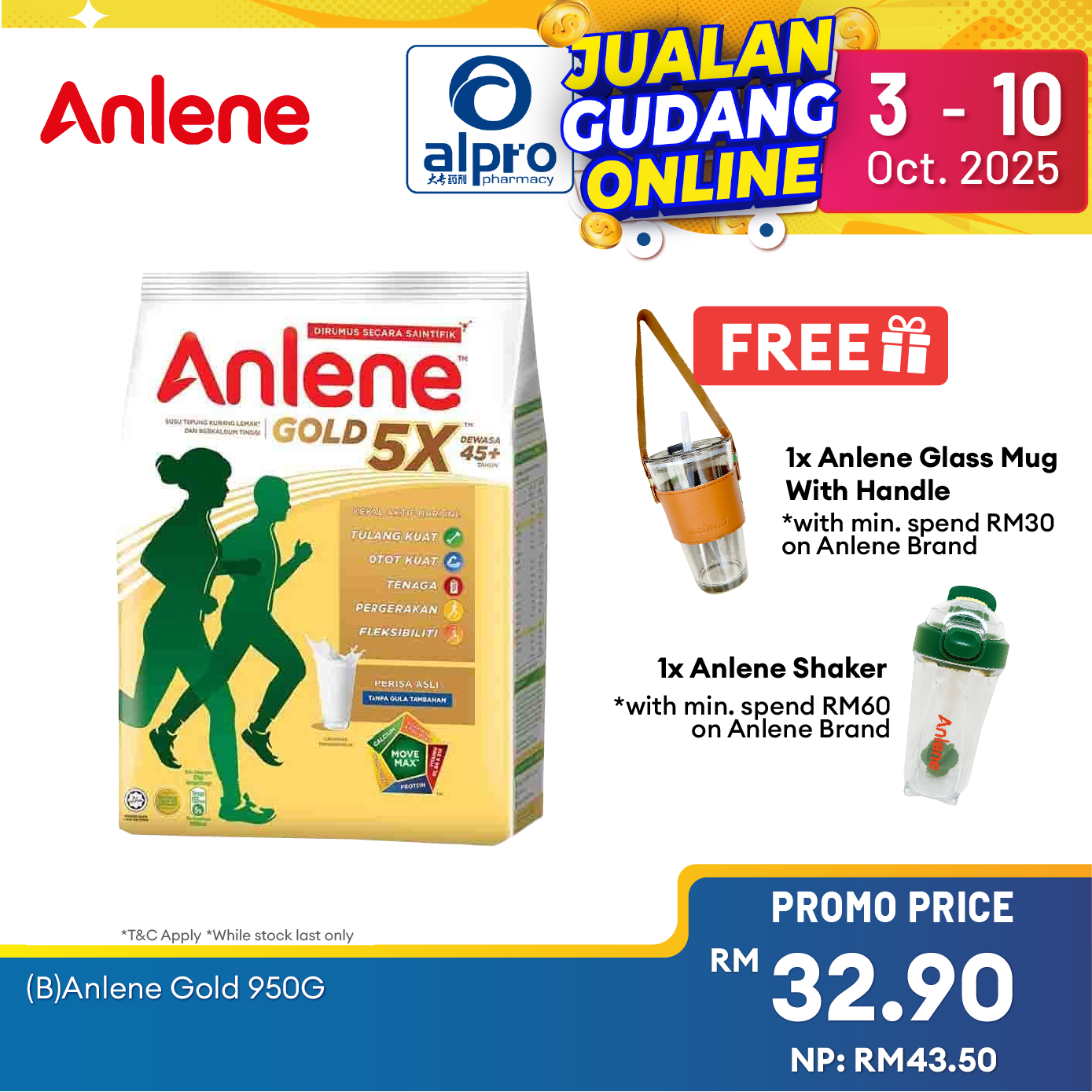 Anlene Gold Milk Powder 950g | High Protein Milk Powder Alpro Pharmacy