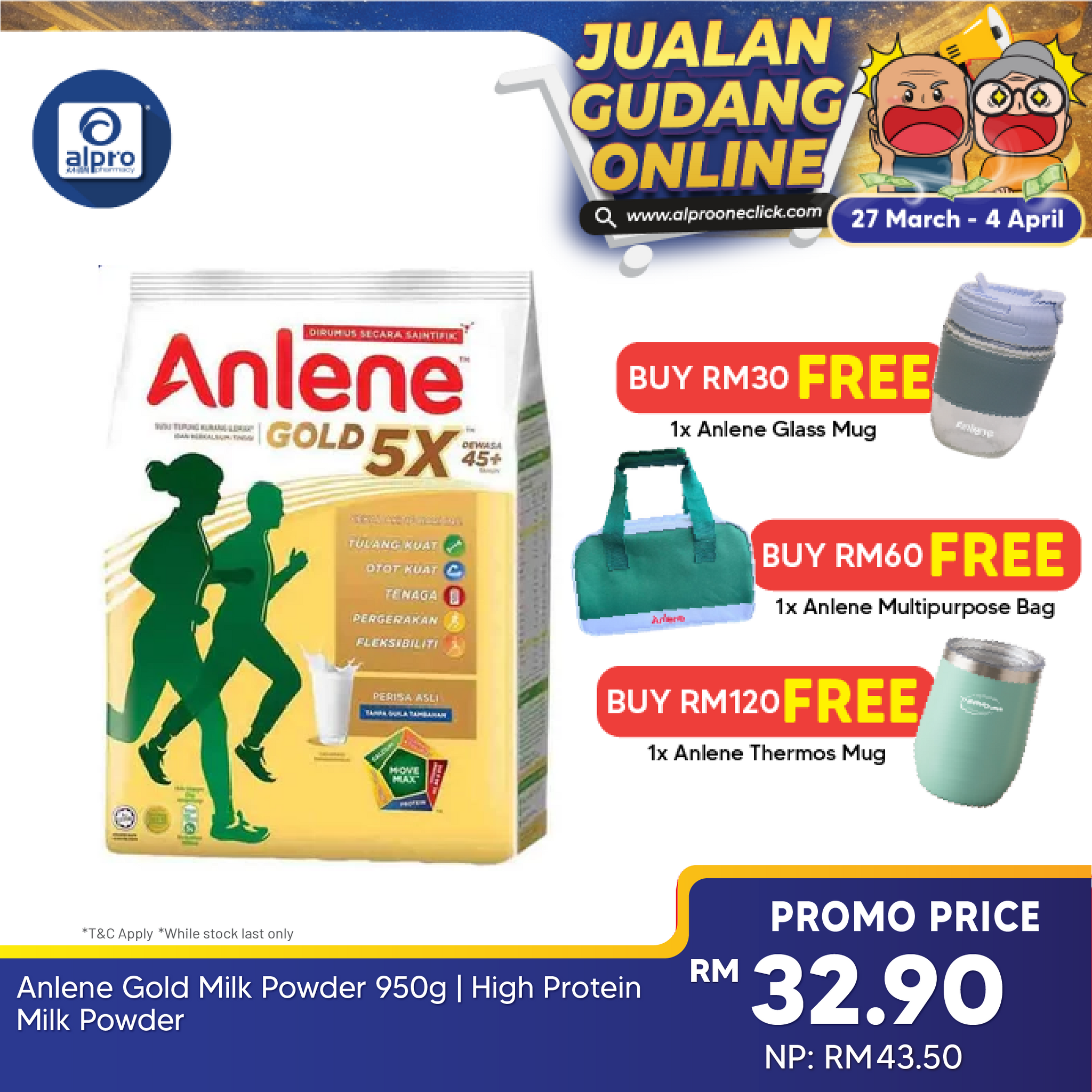 Anlene Gold Milk Powder 950g | High Protein Milk Powder Anlene