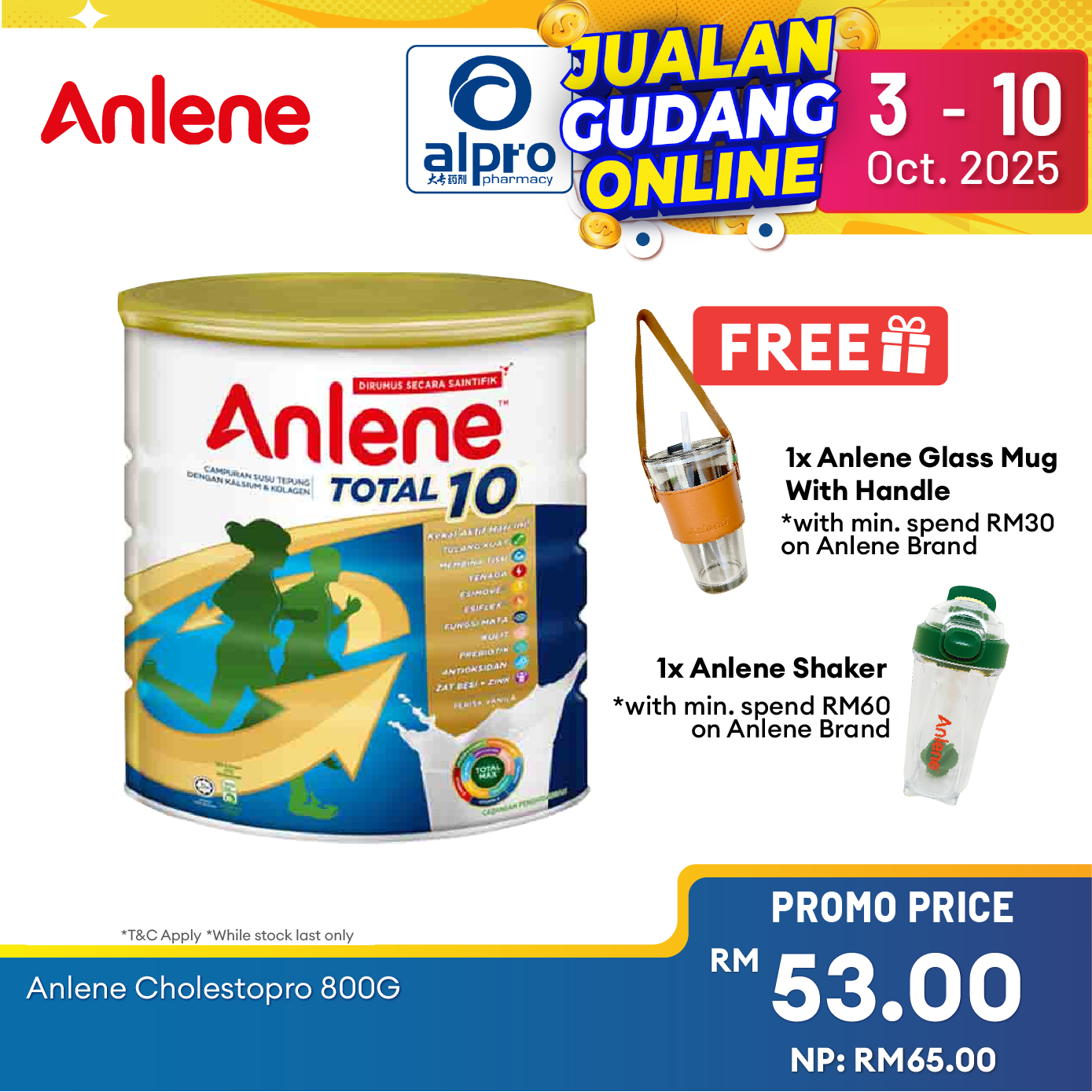 Anlene Total 10 Milk Powder 800g | High Calcium Milk Formula Alpro Pharmacy