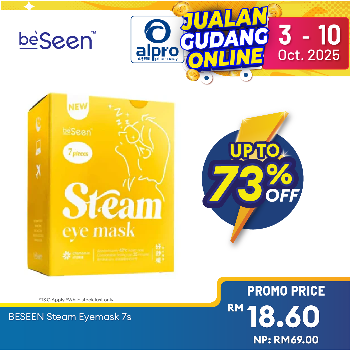 Beseen Steam Eye Mask Yellow 7s |Helps to Reduce Dry Eye Symptoms Alpro Pharmacy
