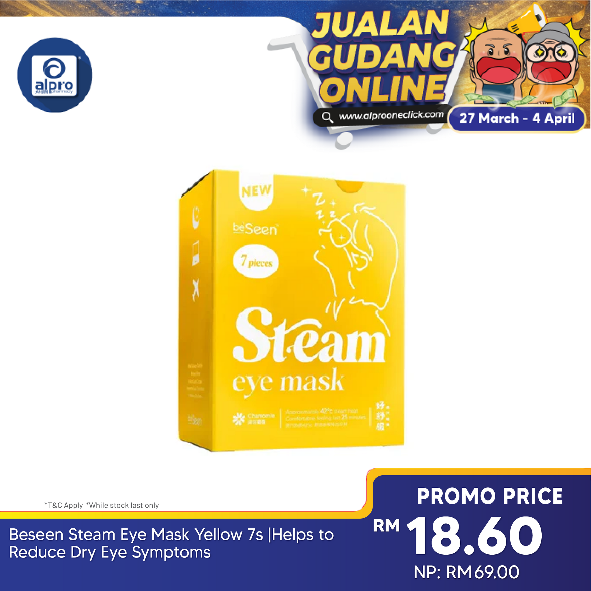 Beseen Steam Eye Mask Yellow 7s |Helps to Reduce Dry Eye Symptoms