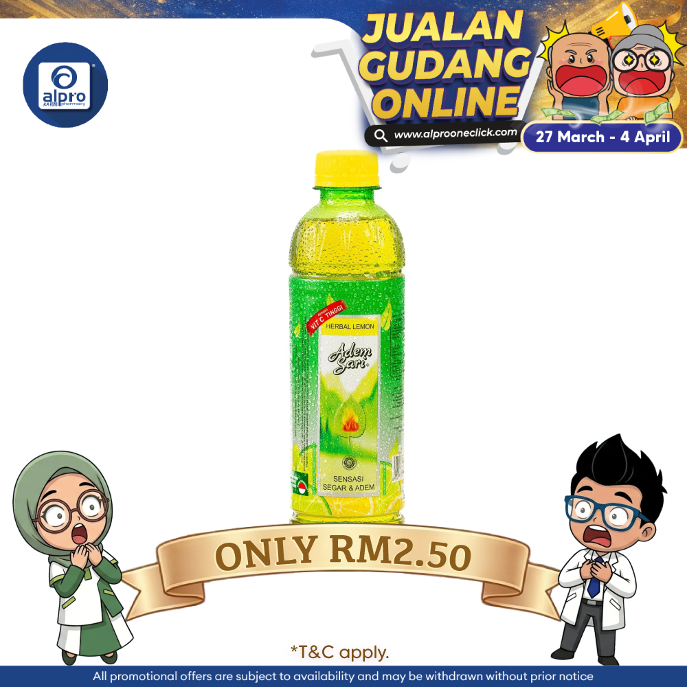 Adem Sari Sensa Cool RTD Herbal Lemon 350mL | Refresh and Cool Down Body Adem Sari