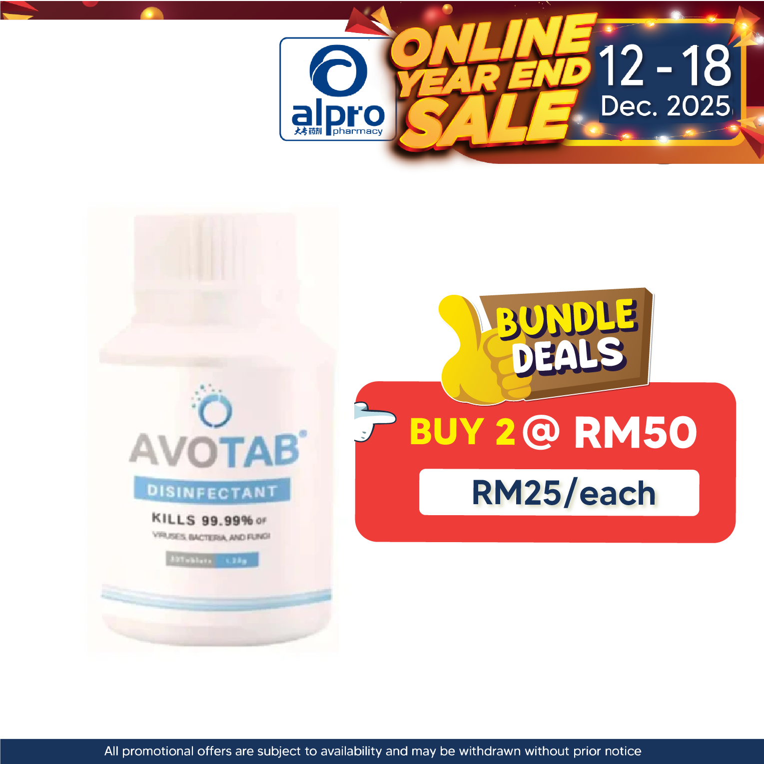 Avotab Disinfectant Tablet 1.25g 40s | Pets Friendly Disifectant