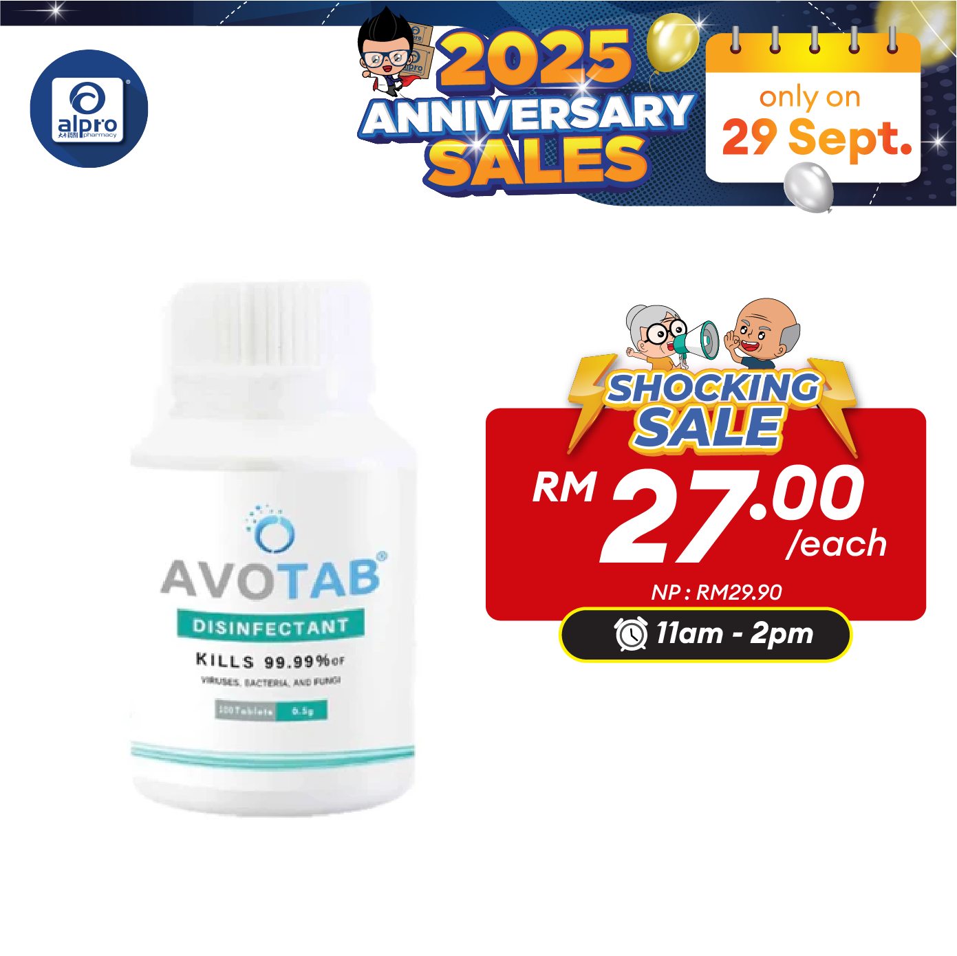 Avotab Disinfectant Tablet 0.5g 100s | Pets Friendly Disifectant Alpro Pharmacy