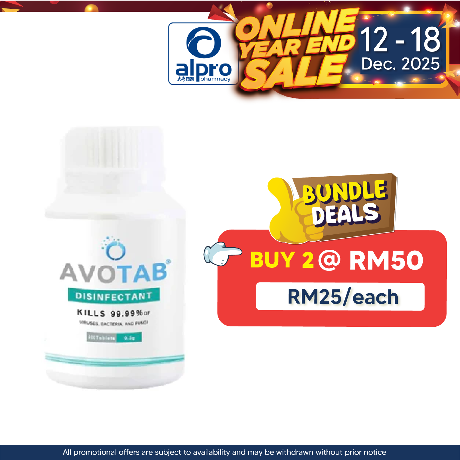 Avotab Disinfectant Tablet 0.5g 100s | Pets Friendly Disifectant