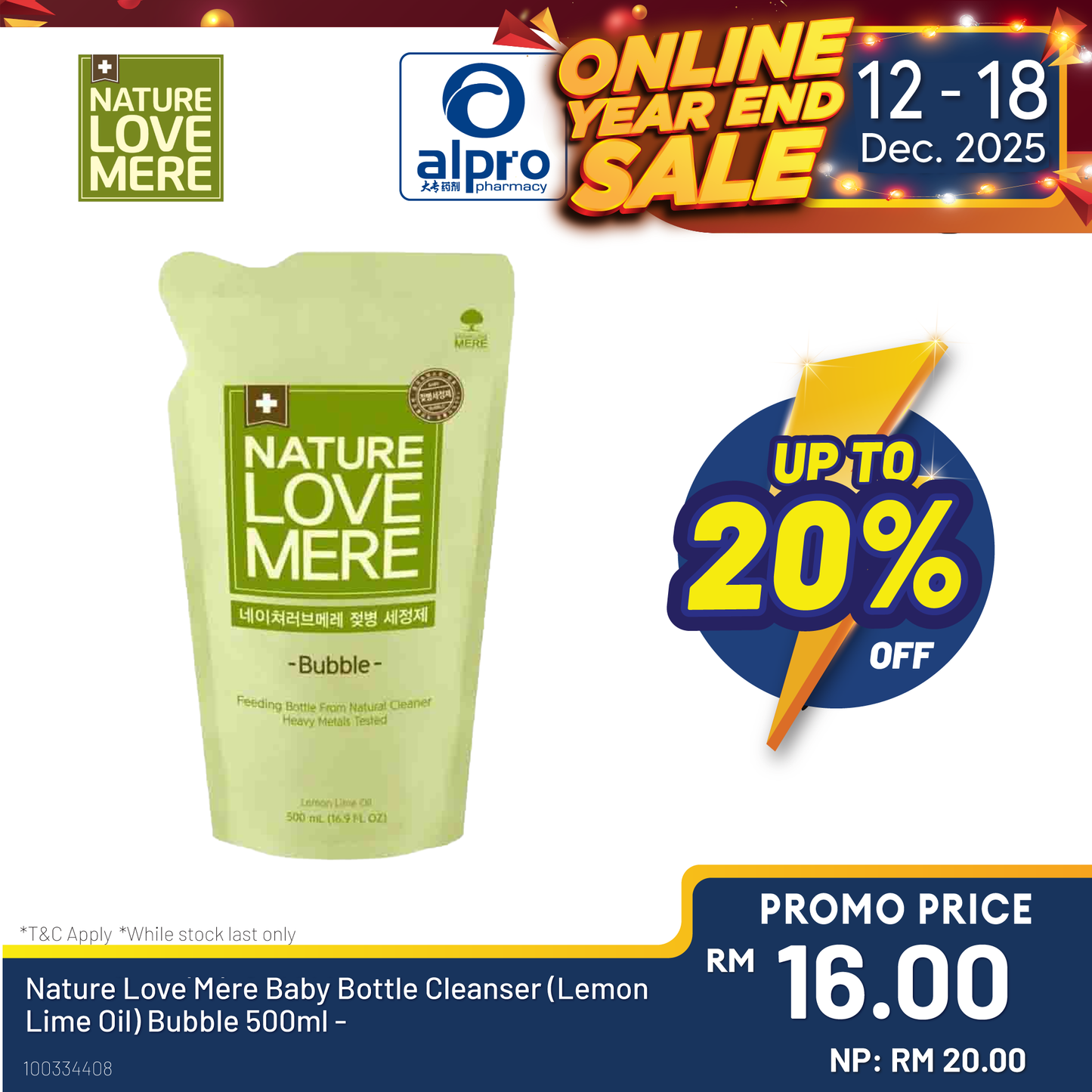 Nature Love Mere Baby Bottle Cleanser (Lemon Lime Oil) Bubble 500ml - Refill Alpro Pharmacy