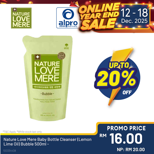Nature Love Mere Baby Bottle Cleanser (Lemon Lime Oil) Bubble 500ml - Refill Alpro Pharmacy