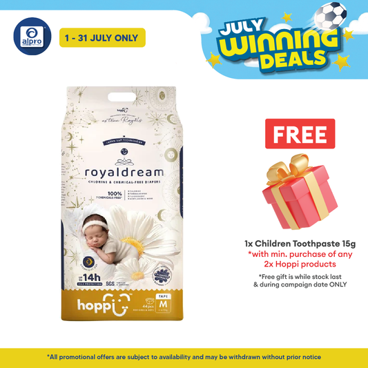 Hoppi Royal Dream Diaper Tape M 44s | Chlorine-Free Hoppi
