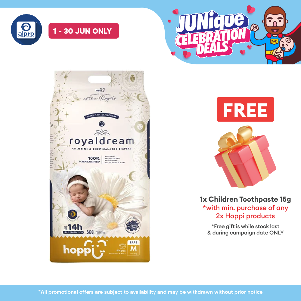 Hoppi Royal Dream Diaper Tape M 44s | Chlorine-Free Hoppi