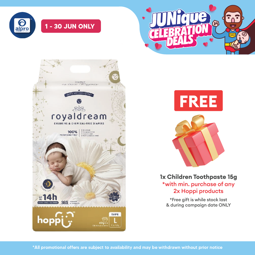 Hoppi Royal Dream Diaper Tape L 40s | Chlorine-Free Hoppi