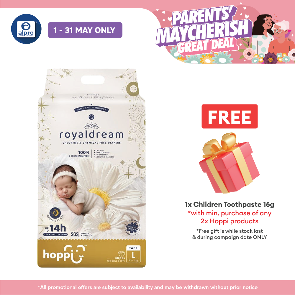 Hoppi Royal Dream Diaper Tape L 40s | Chlorine-Free Hoppi