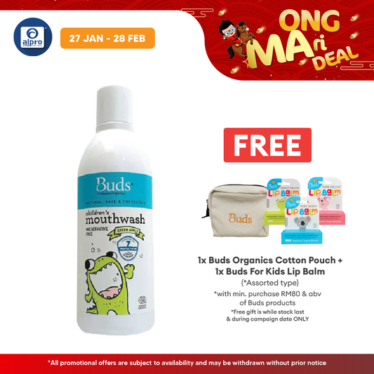 Buds Oralcare Organics Mouthwash 300ml (Green Apple/ Fresh Mint) | Prevents Tooth Decay Buds