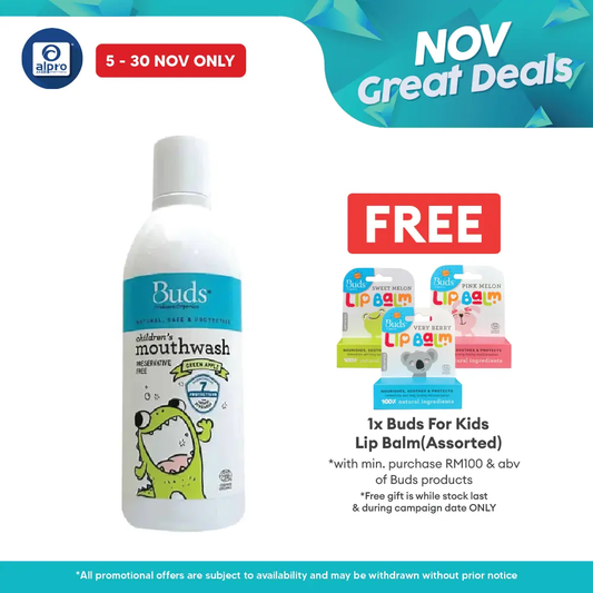 Buds Oralcare Organics Mouthwash 300ml (Green Apple/ Fresh Mint) | Prevents Tooth Decay Buds