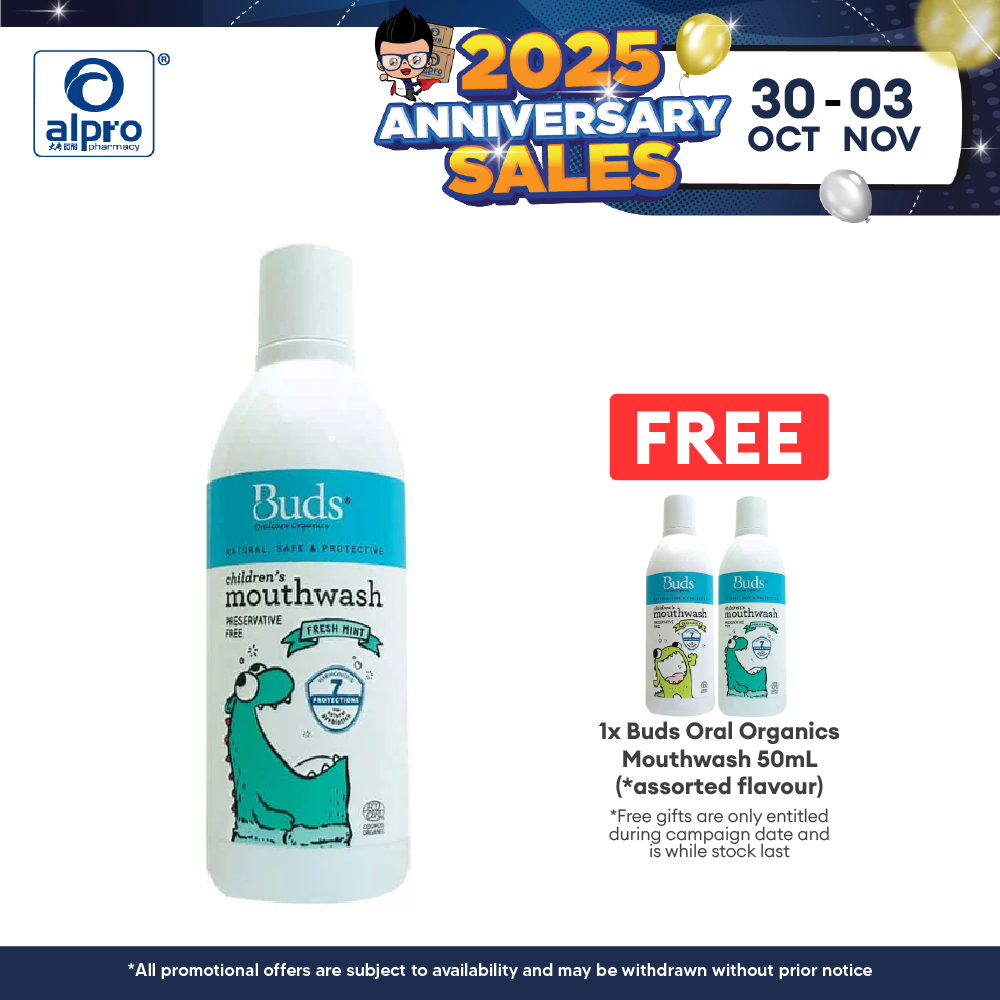 Buds Oralcare Organics Mouthwash 300ml (Green Apple/ Fresh Mint) | Prevents Tooth Decay Buds